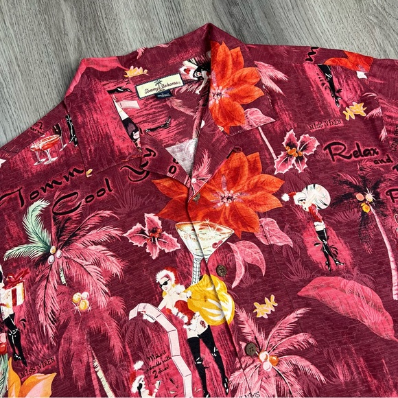 Tommy Bahama Other - Tommy Bahama Hawaiian Shirt Mens L Silk Christmas Santa Miss Claus Martini Holly
